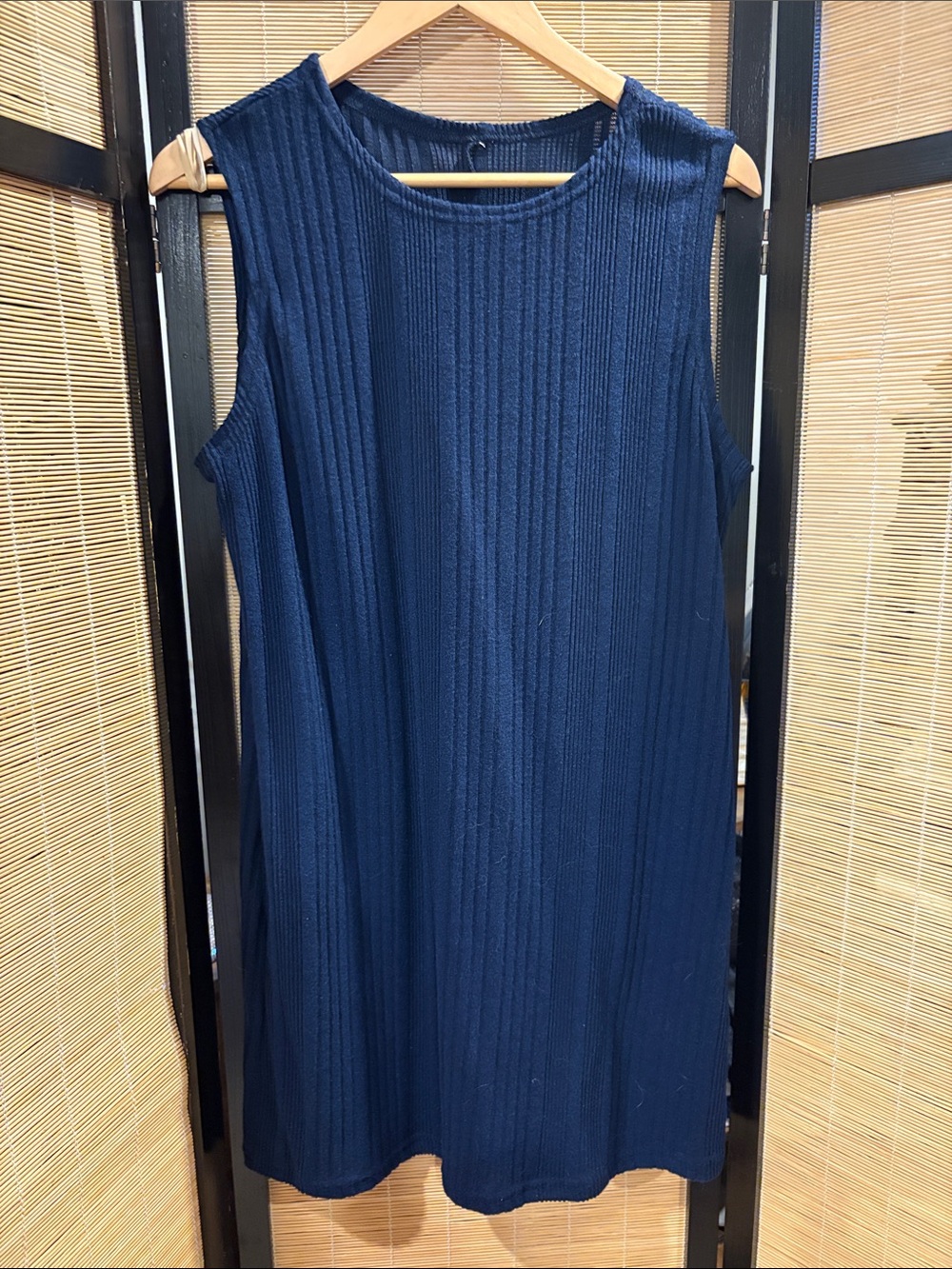 Sleeveless Navy Ribbed Shift Dress - Unbranded